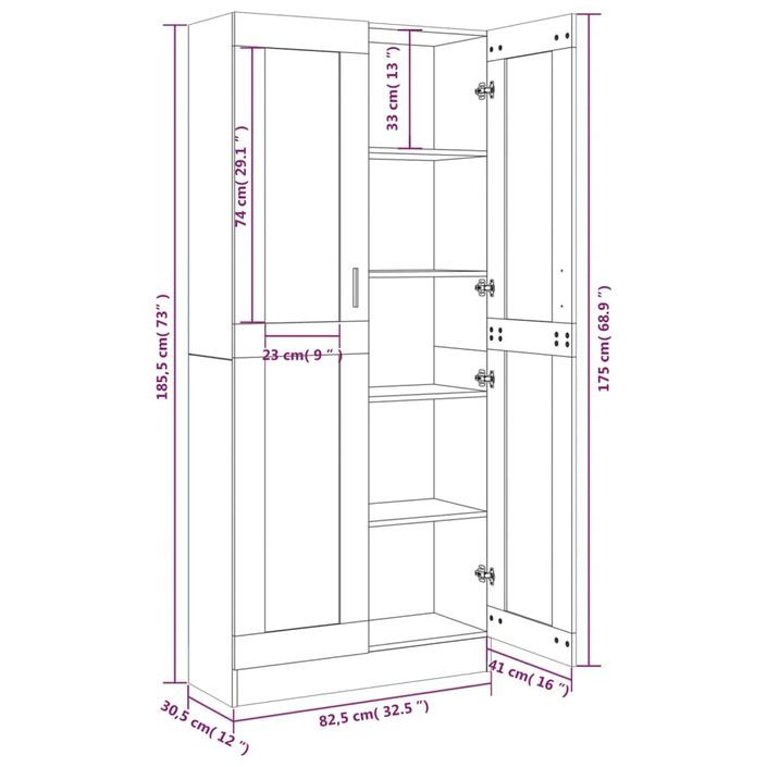 Armoire à vitrine Sonoma gris 82,5x30,5x185,5cm Bois ingénierie - Photo n°8