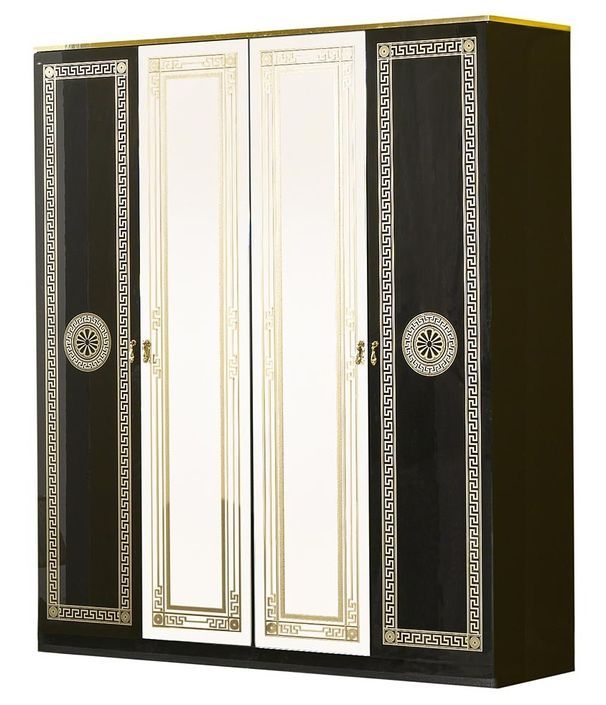 Armoire adulte 4 portes 2 avec miroirs laqué noir et doré Savana 181 cm - Photo n°1