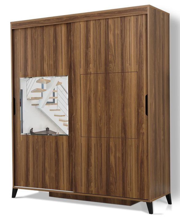 Armoire adulte bois marron 2 portes coulissantes avec miroir Marka - 8 tailles - Photo n°3