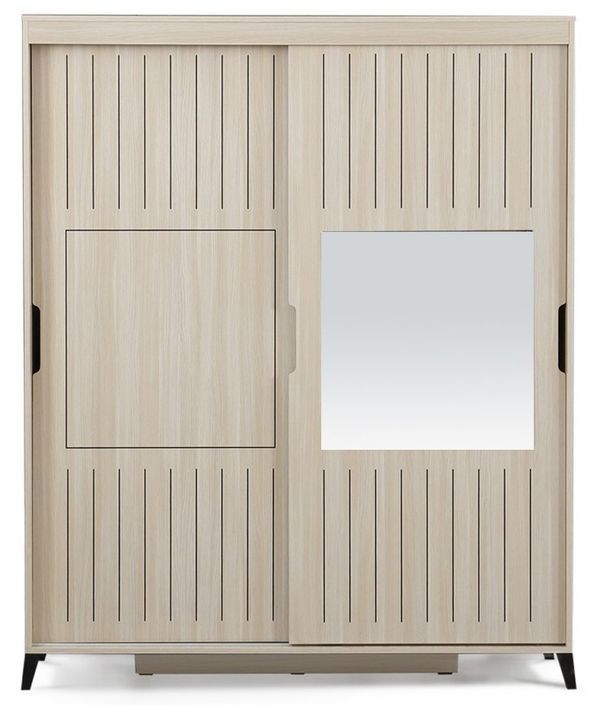 Armoire adulte chêne clair 2 portes coulissantes avec miroir Marka - 8 tailles - Photo n°1