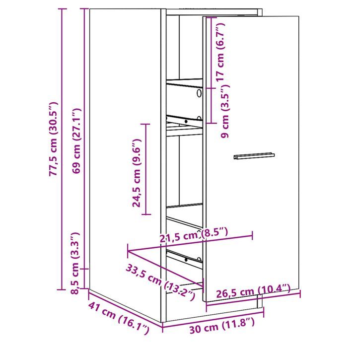 Armoire apothicaire chêne marron 30x41x77,5cm bois d'ingénierie - Photo n°10