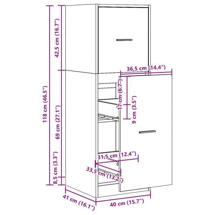 Armoire apothicaire chêne marron 40x41x118 cm bois d'ingénierie - Photo n°10