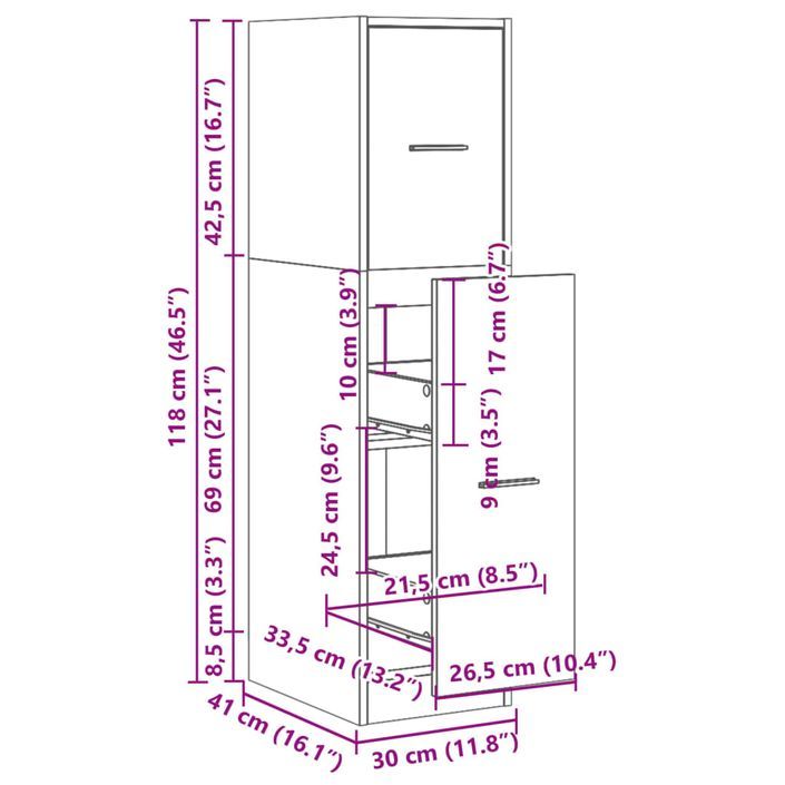 Armoire apothicaire sonoma gris 30x41x118 cm bois d'ingénierie - Photo n°10