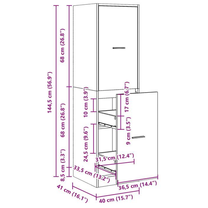 Armoire apothicaire sonoma gris 40x41x144,5cm bois d'ingénierie - Photo n°10