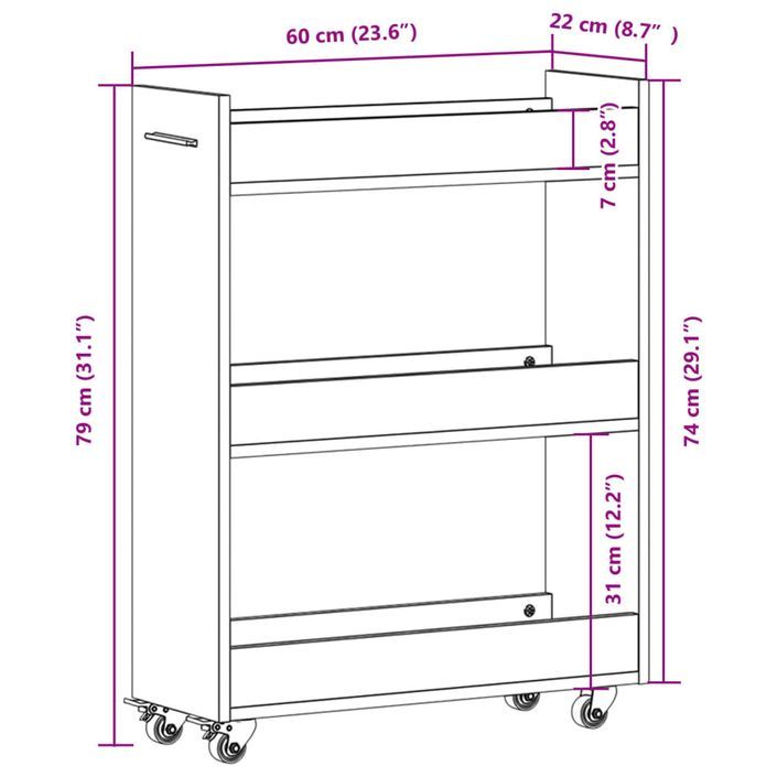 Armoire avec roues sonoma gris 60x22x79 cm bois d'ingénierie - Photo n°10