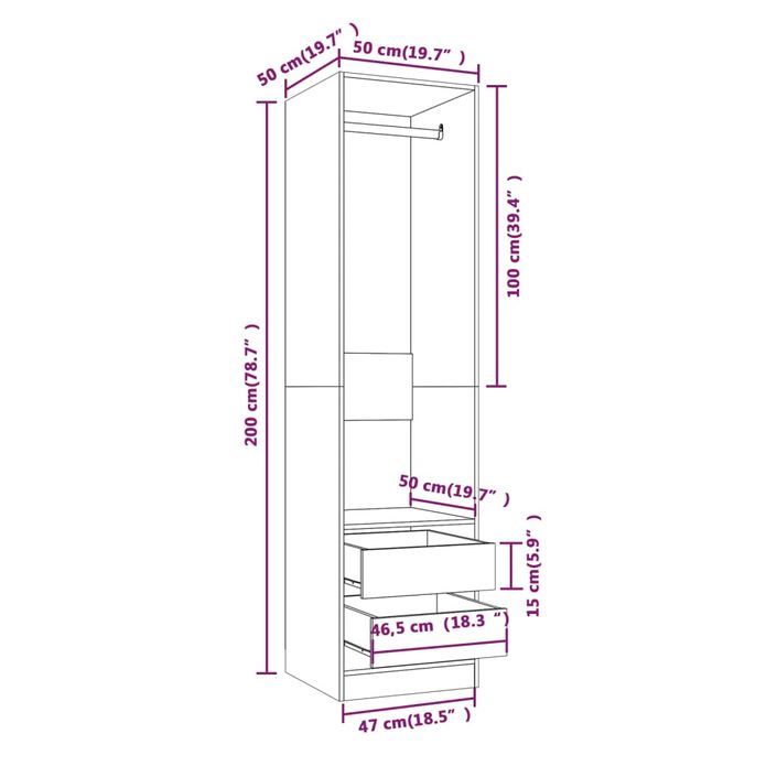 Armoire avec tiroirs Chêne marron 50x50x200cm Bois d'ingénierie - Photo n°8