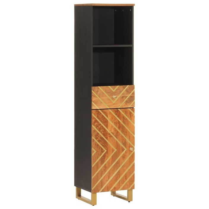 Armoire bain marron et noir 38x33,5x160 cm bois massif manguier - Photo n°1