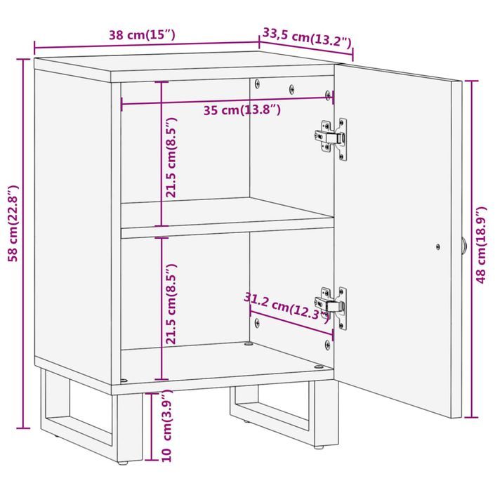 Armoire bain marron et noir 38x33,5x58 cm bois massif manguier - Photo n°12