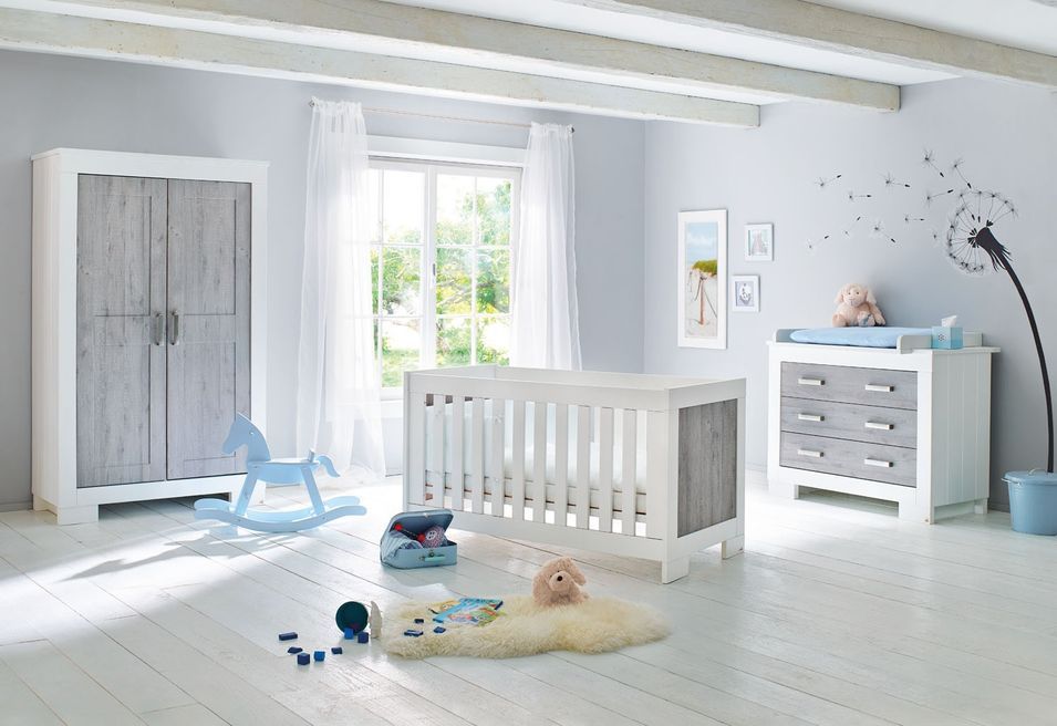 Armoire bébé 2 portes 2 tiroirs bois laqué blanc et gris Lolle - Photo n°3