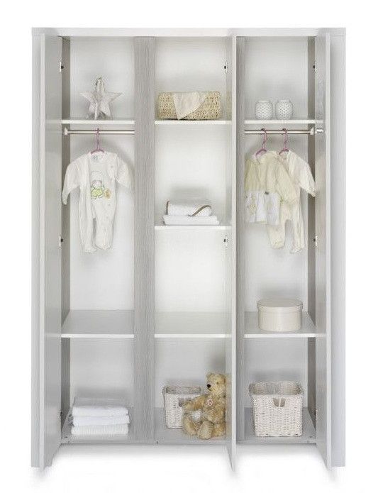 Armoire bébé 3 portes bois blanc mat et pin gris Milano Pinie - Photo n°2