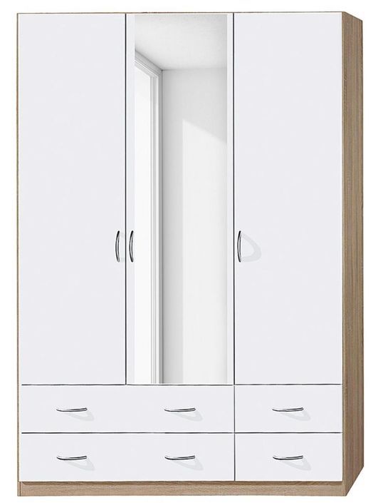 Armoire Blanche Chêne de Sonoma 3 portes battantes 4 tiroirs Kaze - Photo n°1