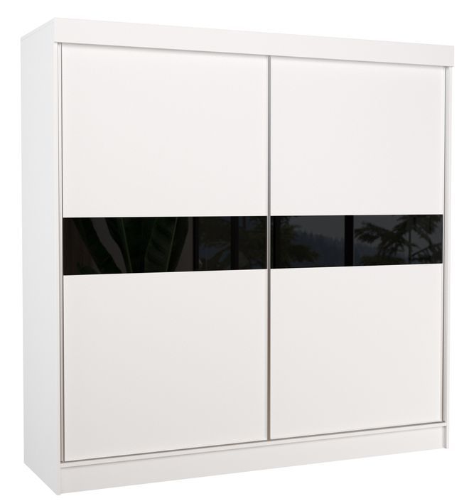 Armoire chambre adulte 2 portes coulissantes bois blanc et noir brillant Vernon 200 cm - Photo n°1