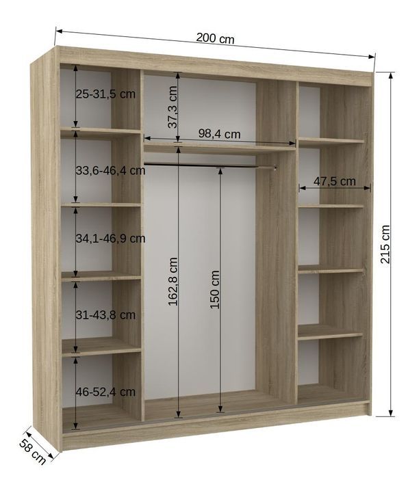 Armoire chambre adulte 2 portes coulissantes bois clair et blanc avec miroir Baker 200 cm - Photo n°4