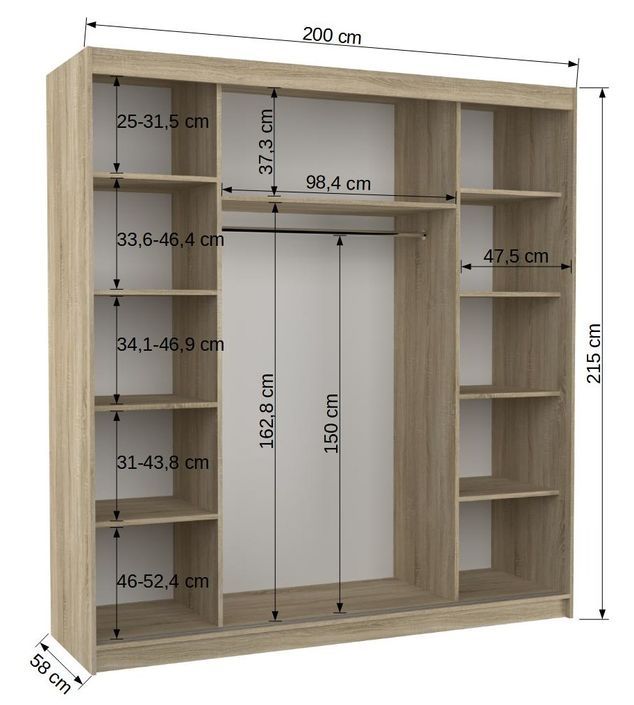 Armoire chambre adulte blanche et bois artisan 2 portes coulissantes Kamia 200 cm - Photo n°4