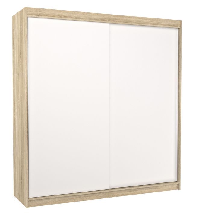 Armoire chambre adulte bois clair et blanc 2 portes coulissantes Terika 200 cm - Photo n°1