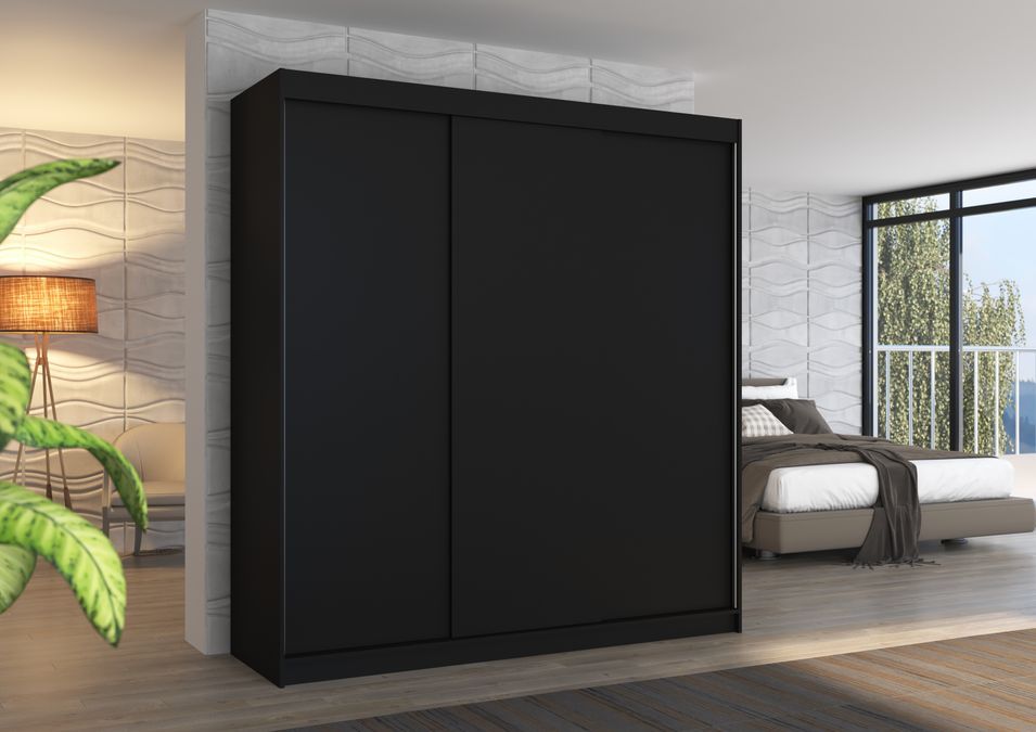 Armoire chambre adulte noir 2 portes coulissantes Kamia 200 cm - Photo n°2