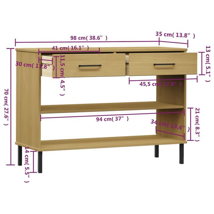 Armoire console avec pieds en métal Marron Bois pin massif OSLO - Photo n°8