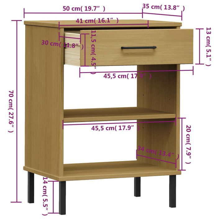 Armoire console avec pieds en métal Marron Bois pin massif OSLO - Photo n°8