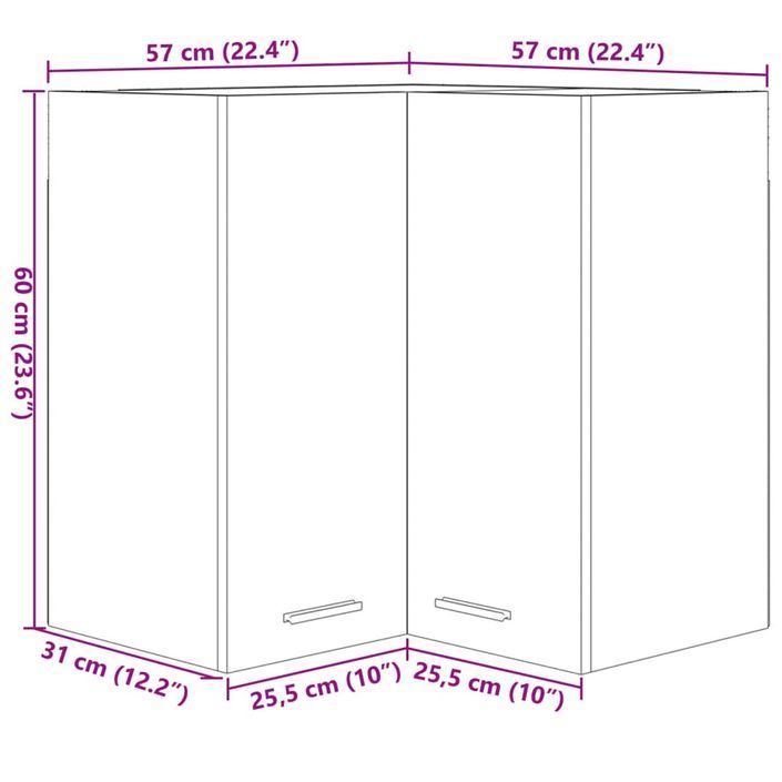 Armoire d'angle suspendue Chêne sonoma 57x57x60 cm - Photo n°11