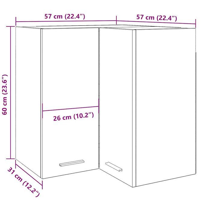 Armoire d'angle suspendue vieux bois 57x57x60cm bois ingénierie - Photo n°10