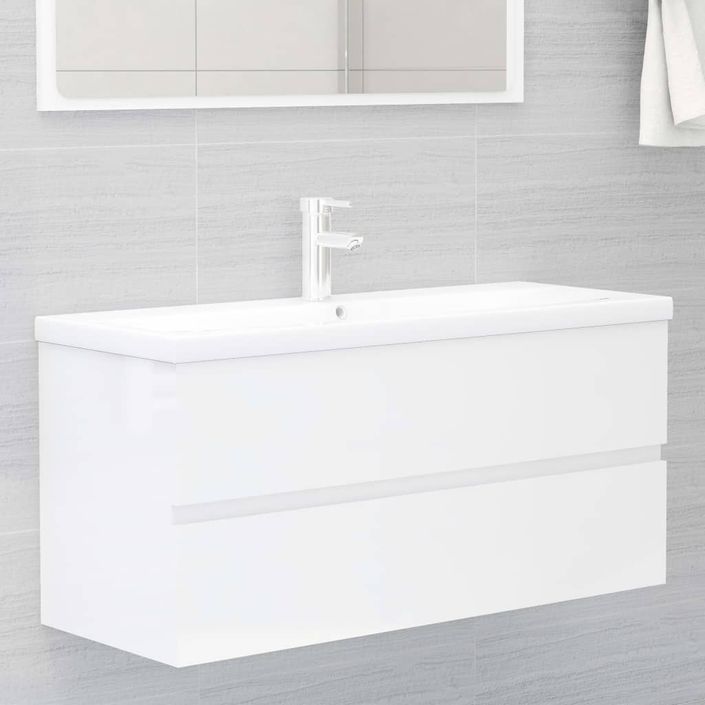 Armoire d'évier avec lavabo intégré 101 cm Blanc brillant - Photo n°2