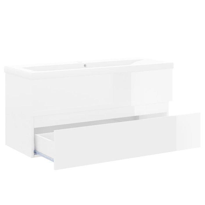 Armoire d'évier avec lavabo intégré 101 cm Blanc brillant - Photo n°5