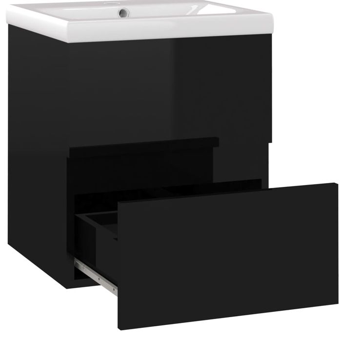 Armoire d'évier avec lavabo intégré 41 cm Noir brillant - Photo n°5