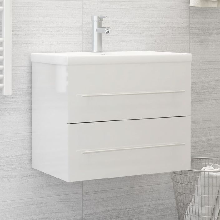 Armoire d'évier avec lavabo intégré Blanc brillant 7 - Photo n°1