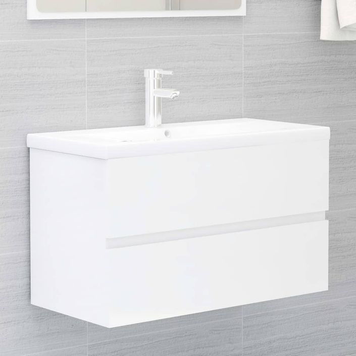 Armoire d'évier avec lavabo intégré Blanc brillant 10 - Photo n°1