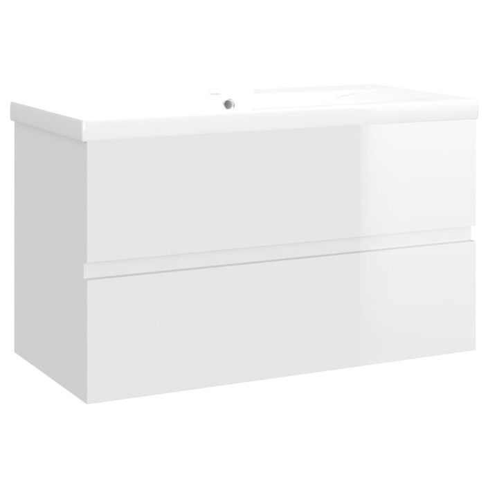 Armoire d'évier avec lavabo intégré Blanc brillant 5 - Photo n°1