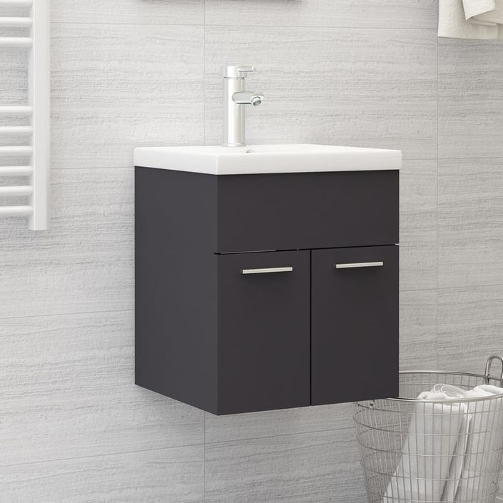 Armoire d'évier avec lavabo intégré Gris 3 - Photo n°2