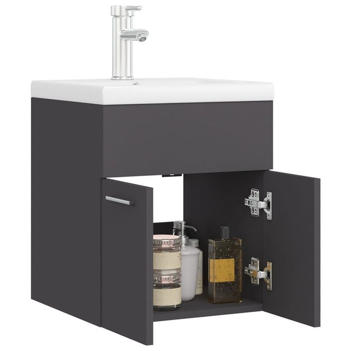 Armoire d'évier avec lavabo intégré Gris 3 - Photo n°4