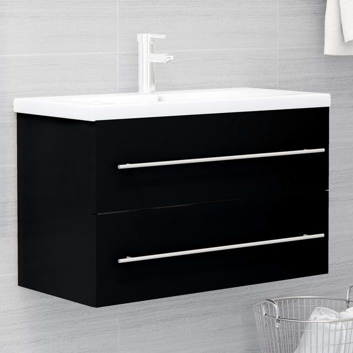 Armoire d'évier avec lavabo intégré Noir - Photo n°1