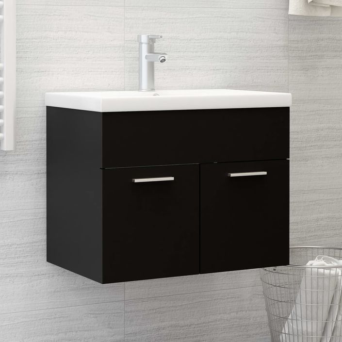 Armoire d'évier avec lavabo intégré Noir 9 - Photo n°2