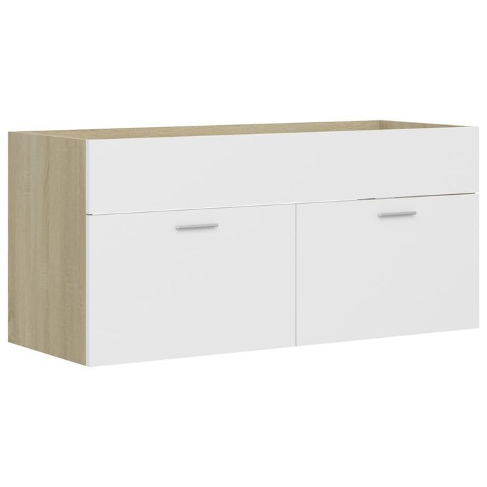 Armoire d'évier Blanc et chêne sonoma 100x38,5x46 cm - Photo n°1