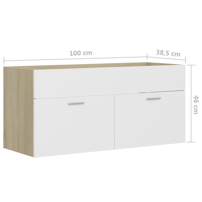 Armoire d'évier Blanc et chêne sonoma 100x38,5x46 cm - Photo n°8