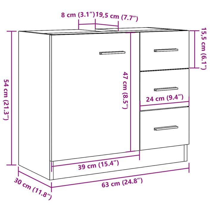 Armoire d'évier chêne artisanal 63x30x54 cm bois d'ingénierie - Photo n°10