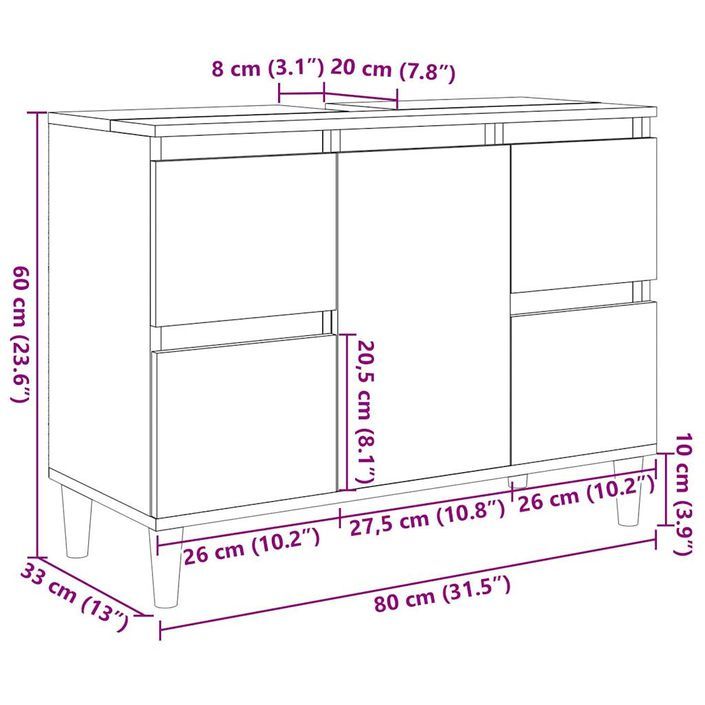 Armoire d'évier chêne artisanal 80x33x60 cm bois d'ingénierie - Photo n°10