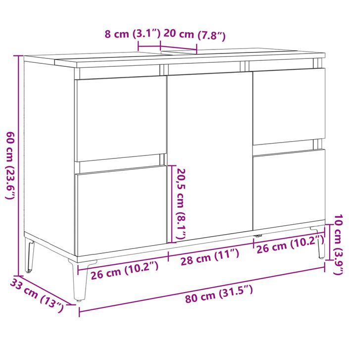 Armoire d'évier chêne artisanal 80x33x60 cm bois d'ingénierie - Photo n°10