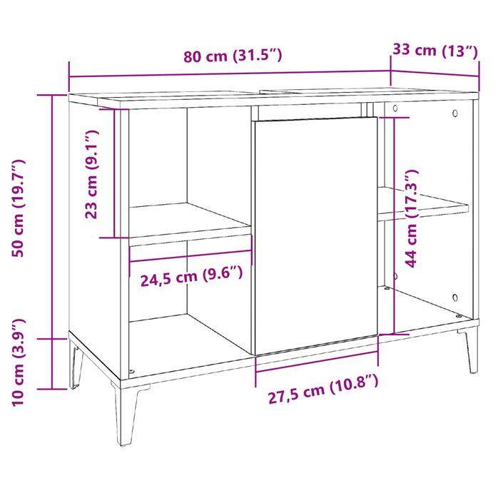 Armoire d'évier chêne artisanal 80x33x60 cm bois d'ingénierie - Photo n°10