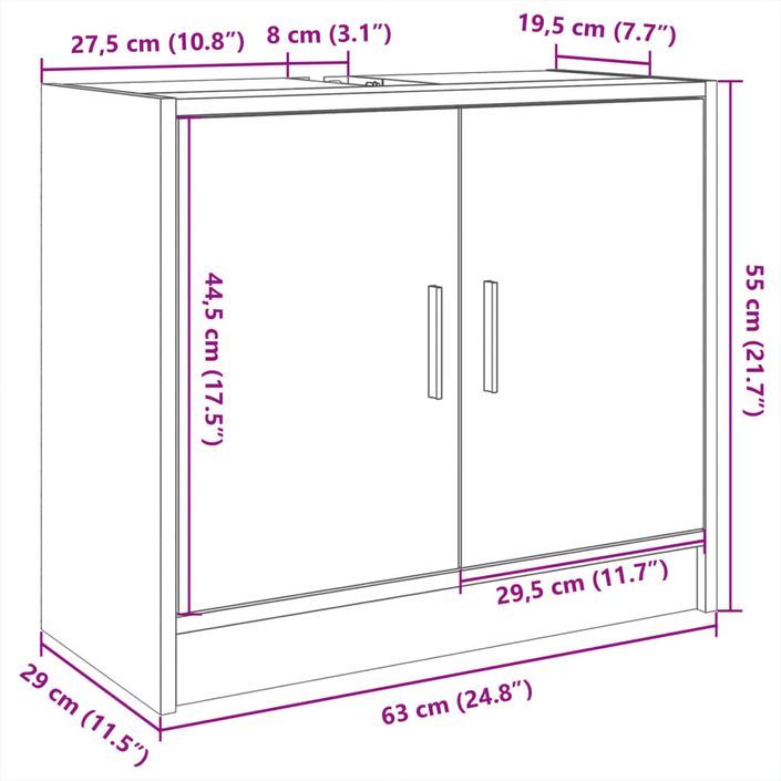 Armoire d'évier chêne marron 63x29x55 cm bois d'ingénierie - Photo n°11