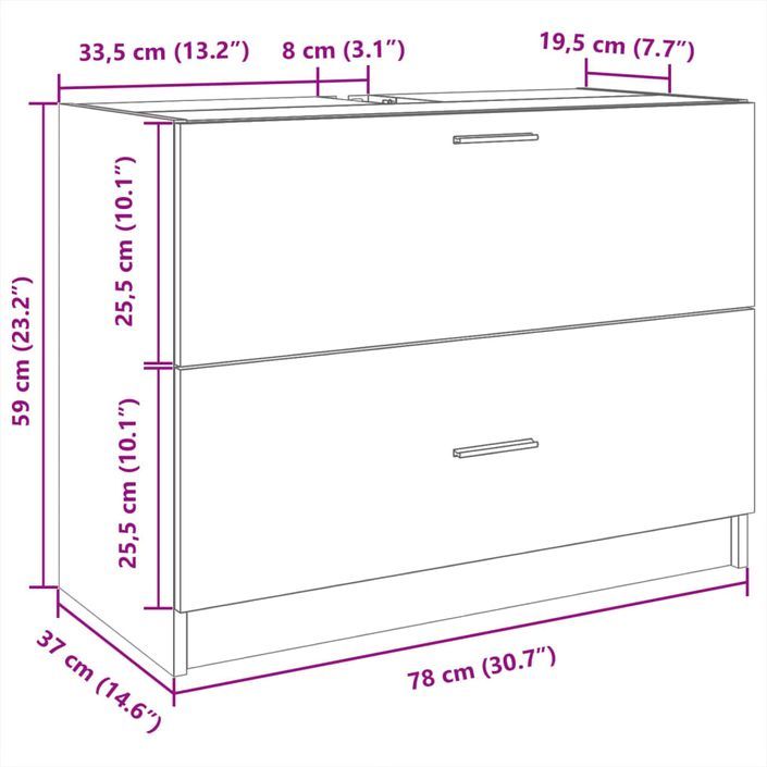 Armoire d'évier chêne sonoma 78x37x59 cm bois d'ingénierie - Photo n°11