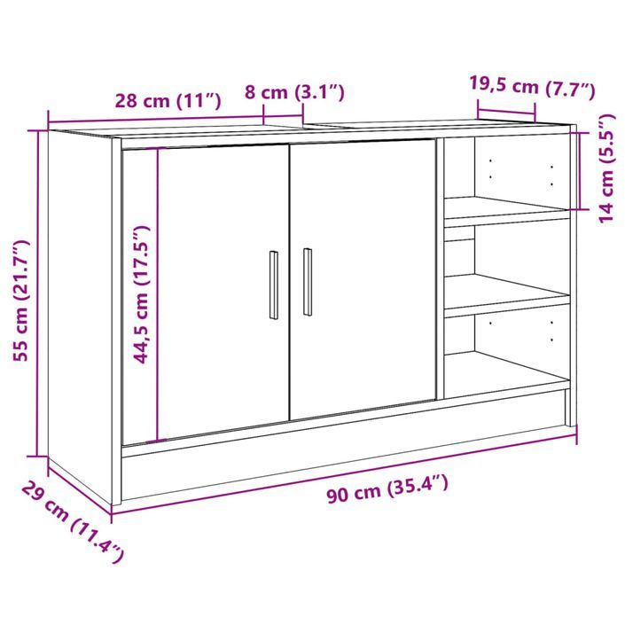 Armoire d'évier chêne sonoma 90x29x55 cm bois d'ingénierie - Photo n°11