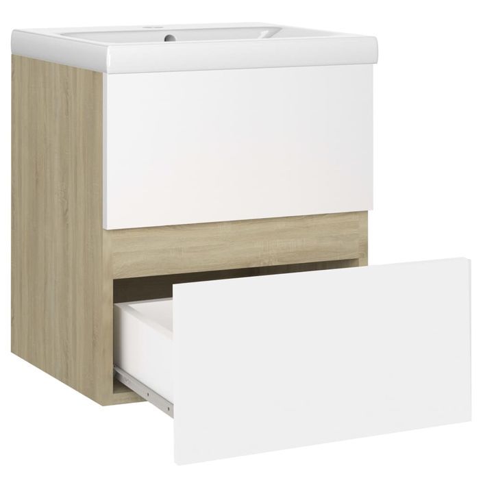 Armoire d'évier et lavabo intégré 42 cm Blanc/chêne sonoma - Photo n°5