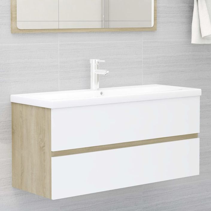 Armoire d'évier et lavabo intégré Blanc/chêne sonoma 19 - Photo n°1