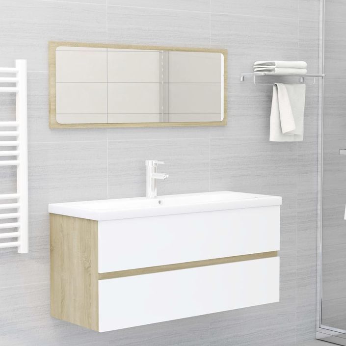 Armoire d'évier et lavabo intégré Blanc/chêne sonoma 19 - Photo n°3