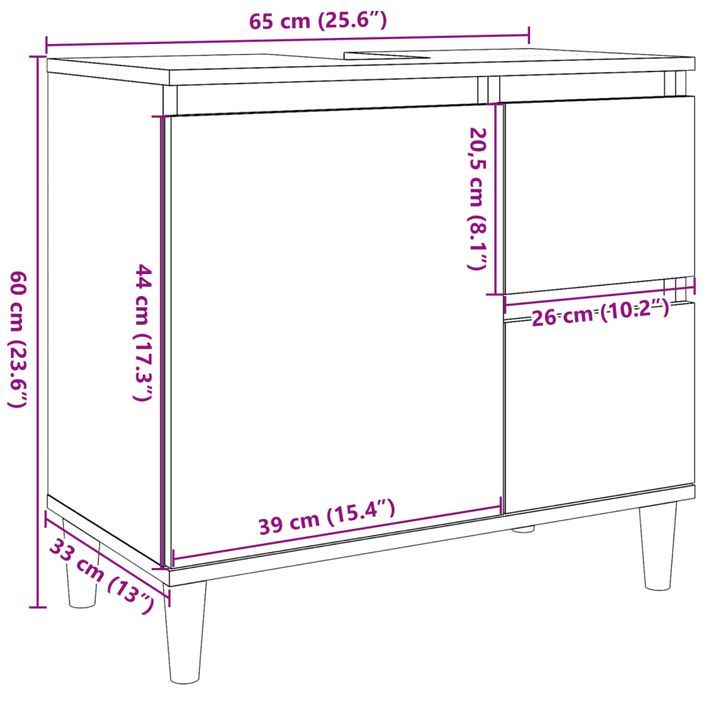 Armoire d'évier gris béton 65x33x60 cm bois d'ingénierie - Photo n°10