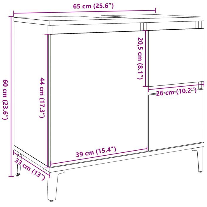 Armoire d'évier gris béton 65x33x60 cm bois d'ingénierie - Photo n°10