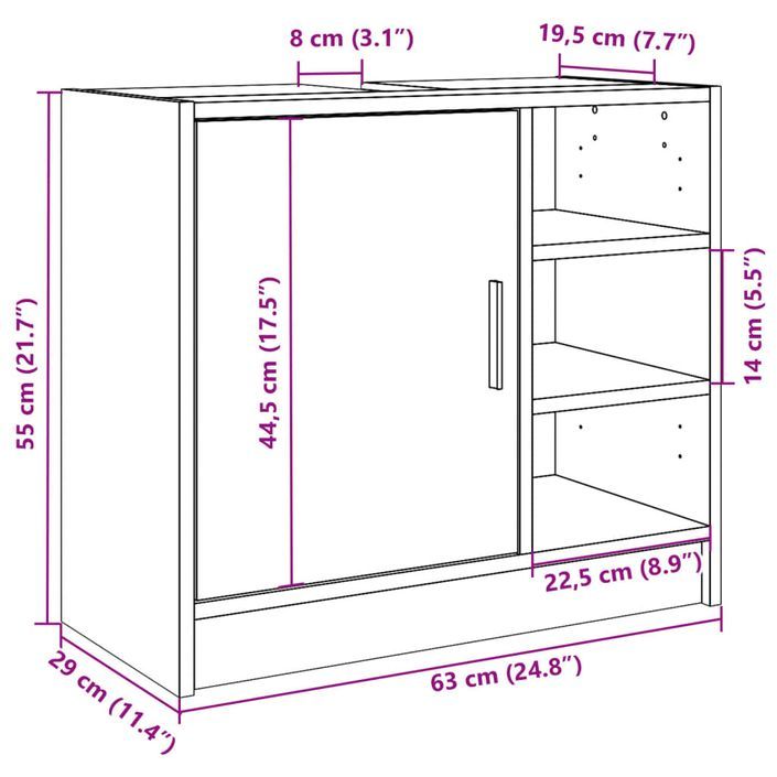 Armoire d'évier sonoma gris 63x29x55 cm bois d'ingénierie - Photo n°11