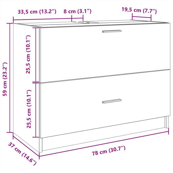 Armoire d'évier sonoma gris 78x37x59 cm bois d'ingénierie - Photo n°11